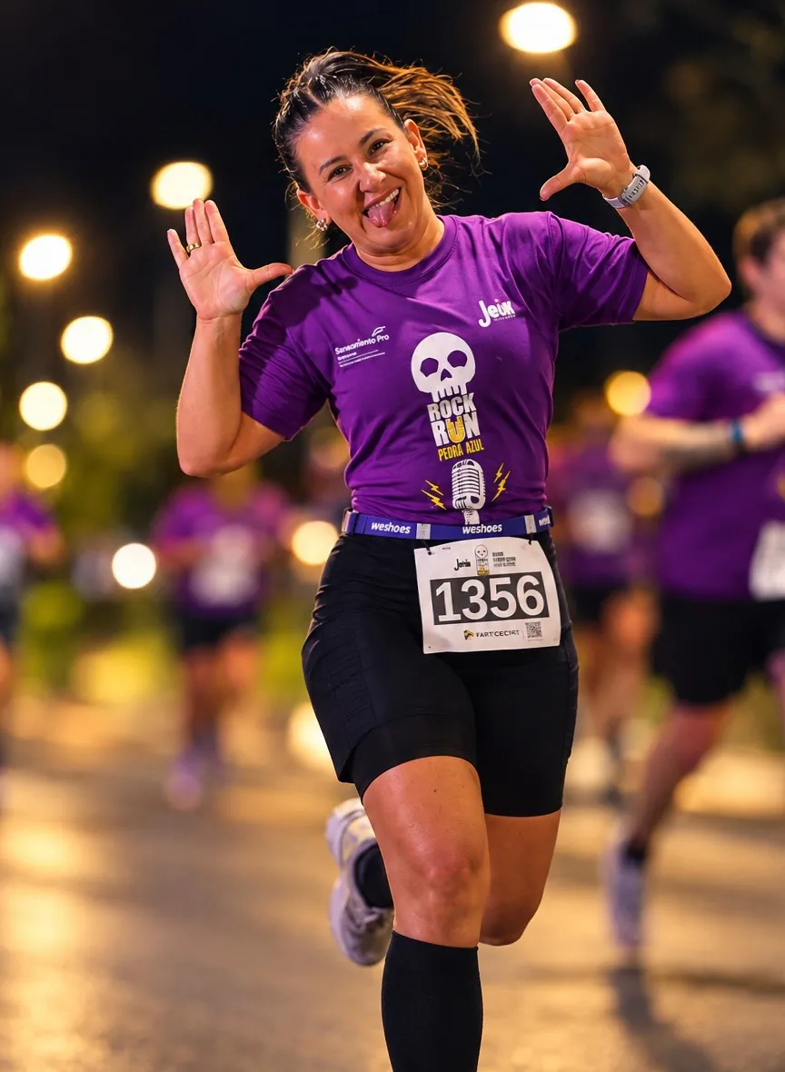 Alessandra Rodrigues comemorando durante uma corrida de rua
